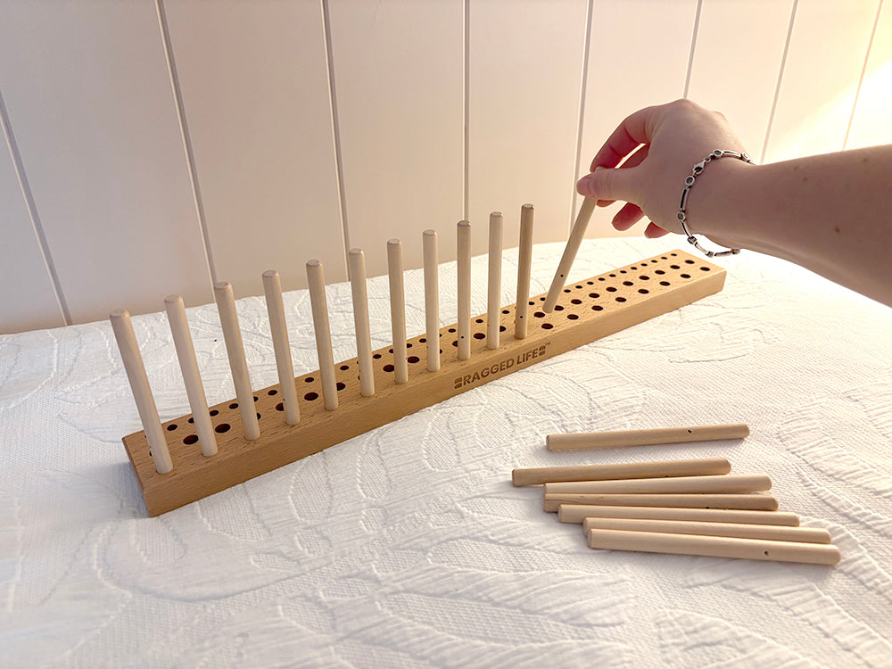 Ragged Life Medium Sized Wooden Peg Loom for Beginners Weaving Rug, Cushions, Wall Hangings and textiles from old clothing, wool, fleece and rags.