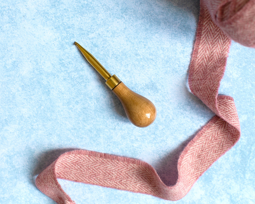 Ragged Life wood and brass quality rug hook for rug hooking with rounded handle