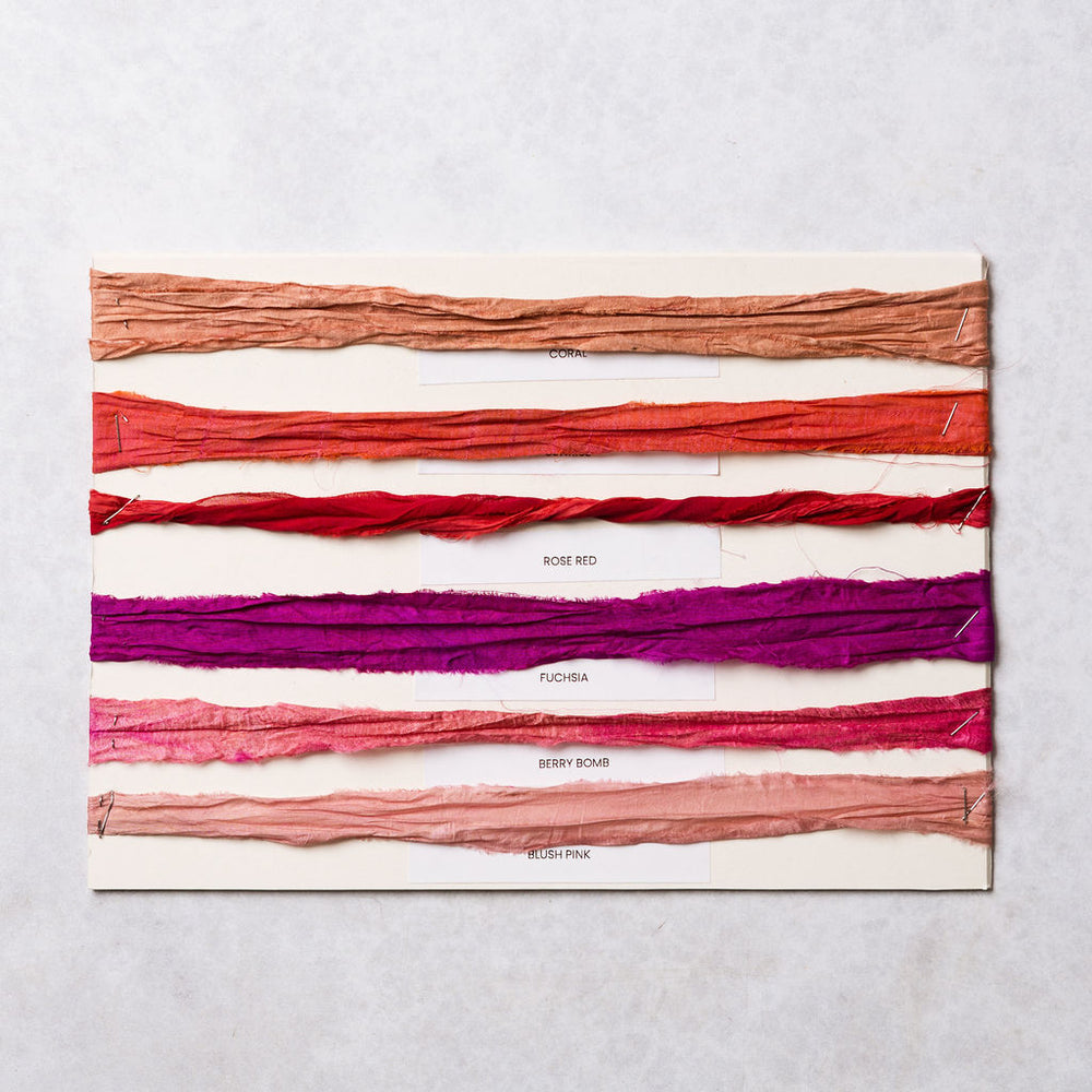 Pink and Red Sari Silk Ribbon Colour Swatches