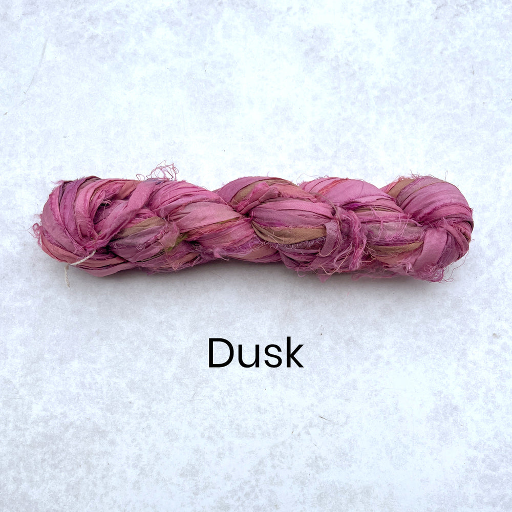 Dusky pink sari silk ribbon for fibre crafts