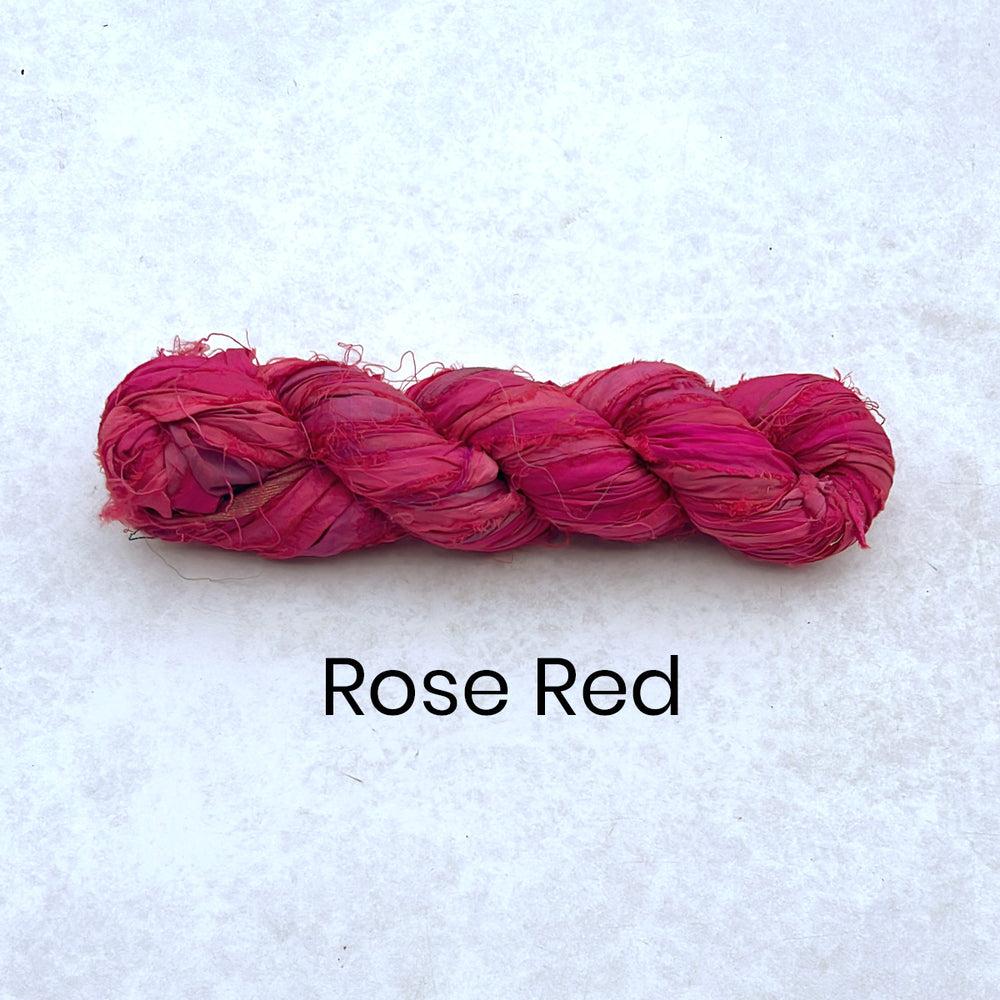 Bright Sari silk ribbon in colour rose red for crafting