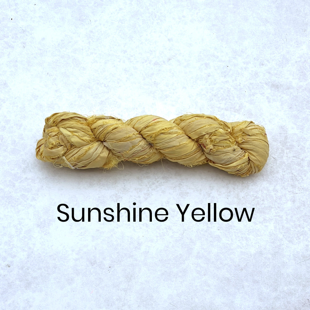 Sunshine yellow sari silk strips for fibre crafts and rag rug fabric