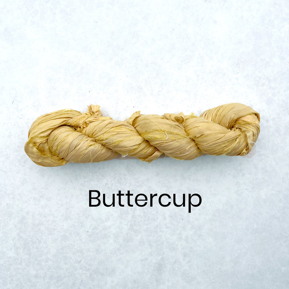 Ragged Life yellow recycled sari silk ribbon in colour buttercup