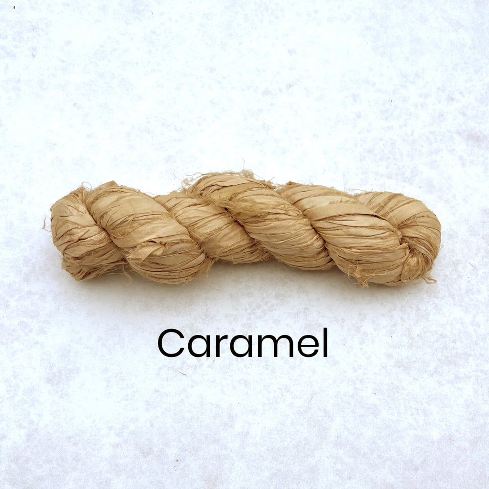 Camel coloured light brown / tan sari silk ribbon - 100g skein