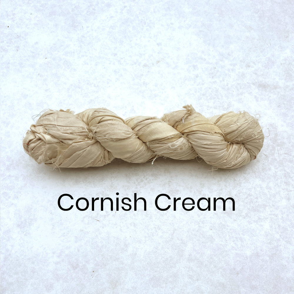 Warm cream sari silk ribbon for rag rug making