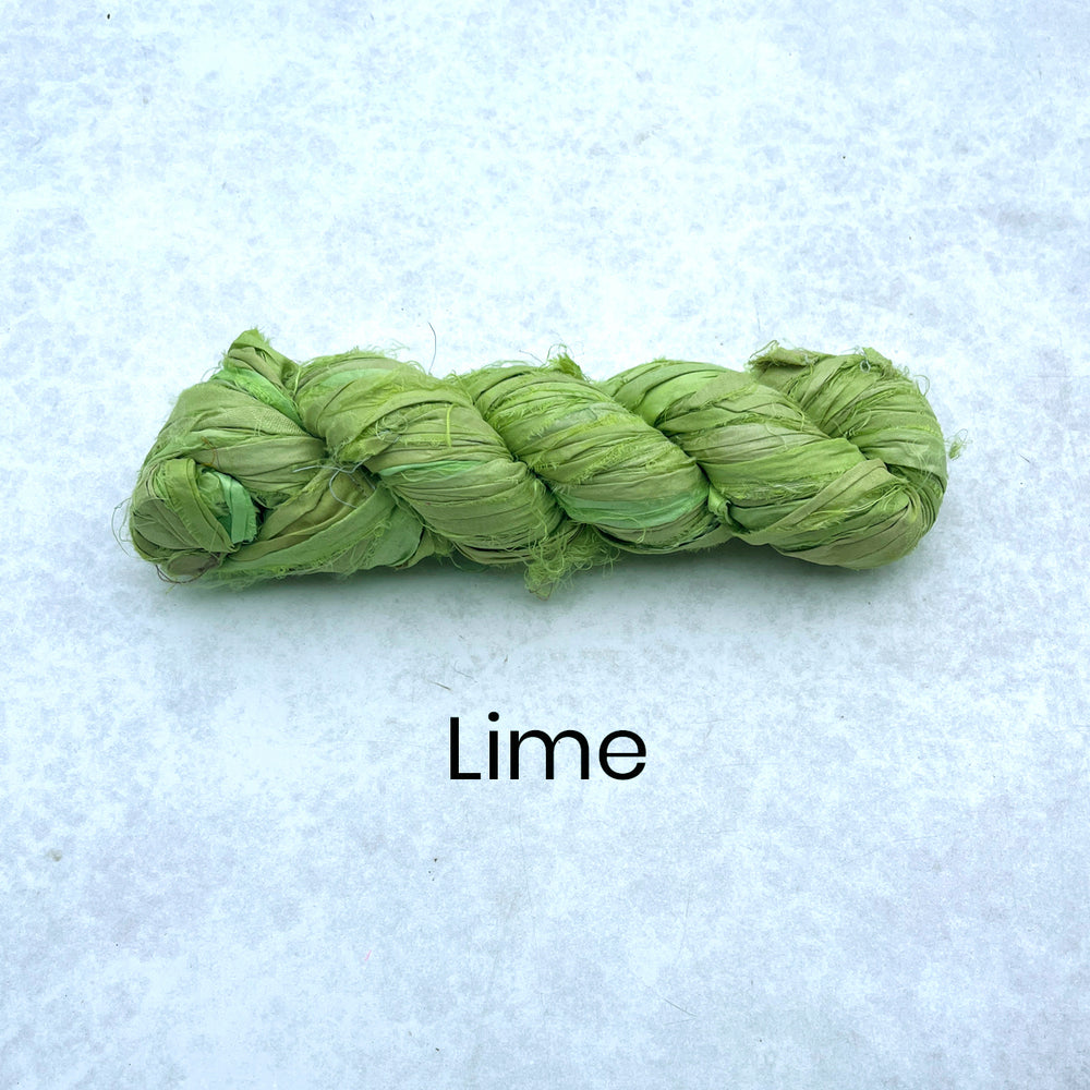 Braided lime green yarn on a light blue background with 'Lime' text below.