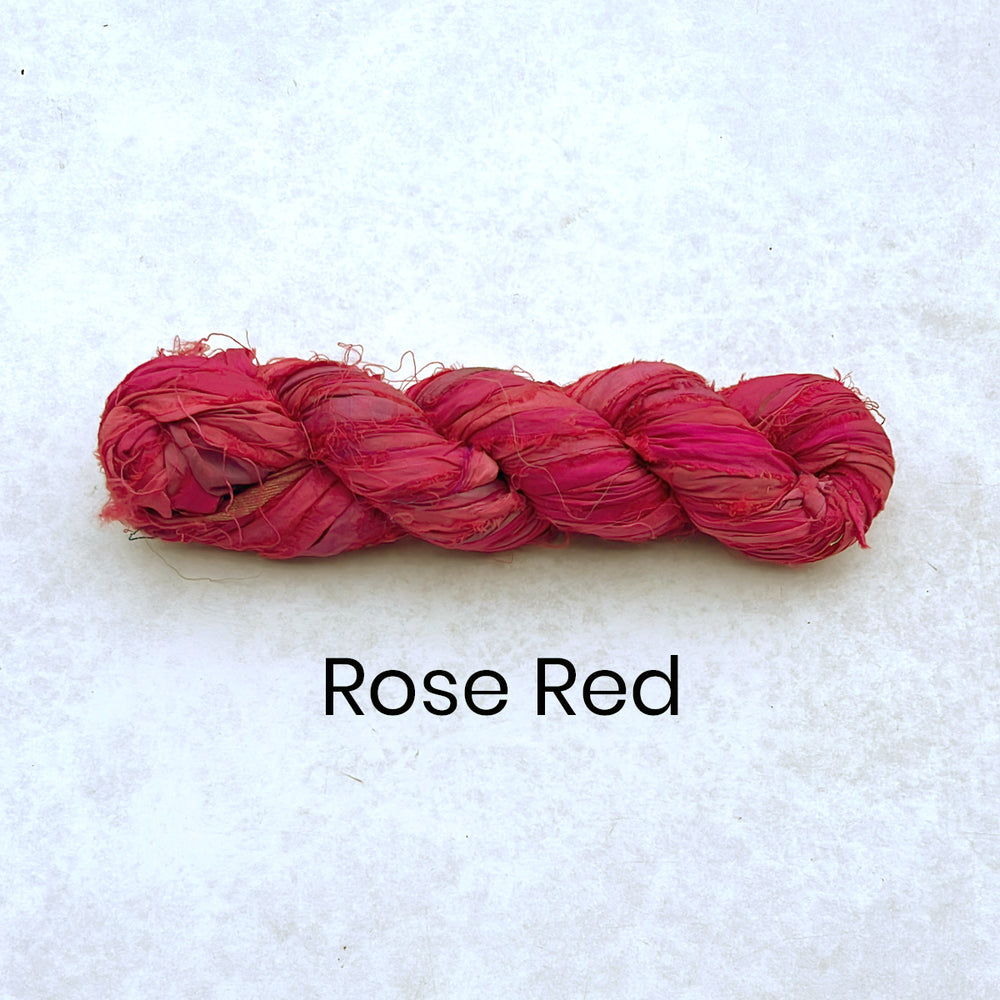 Bright Sari silk ribbon in colour rose red for crafting