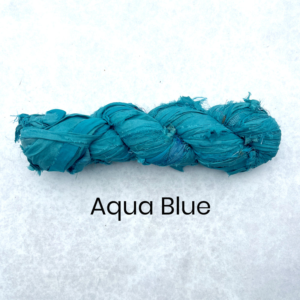 Aqua blue bright sari silk ribbon offcuts for craft