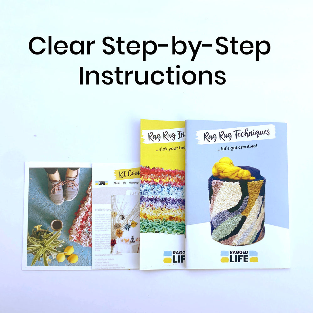 Rag rug making beginner technique booklets with step by step instructions for proggy and rug hooking