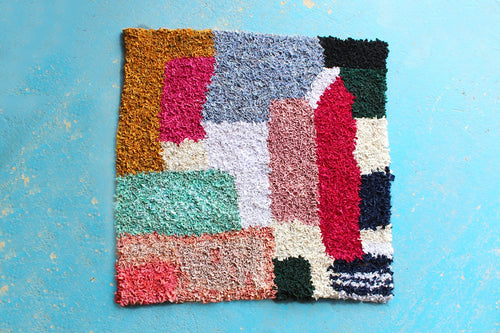 Colour blocked square rag rug 