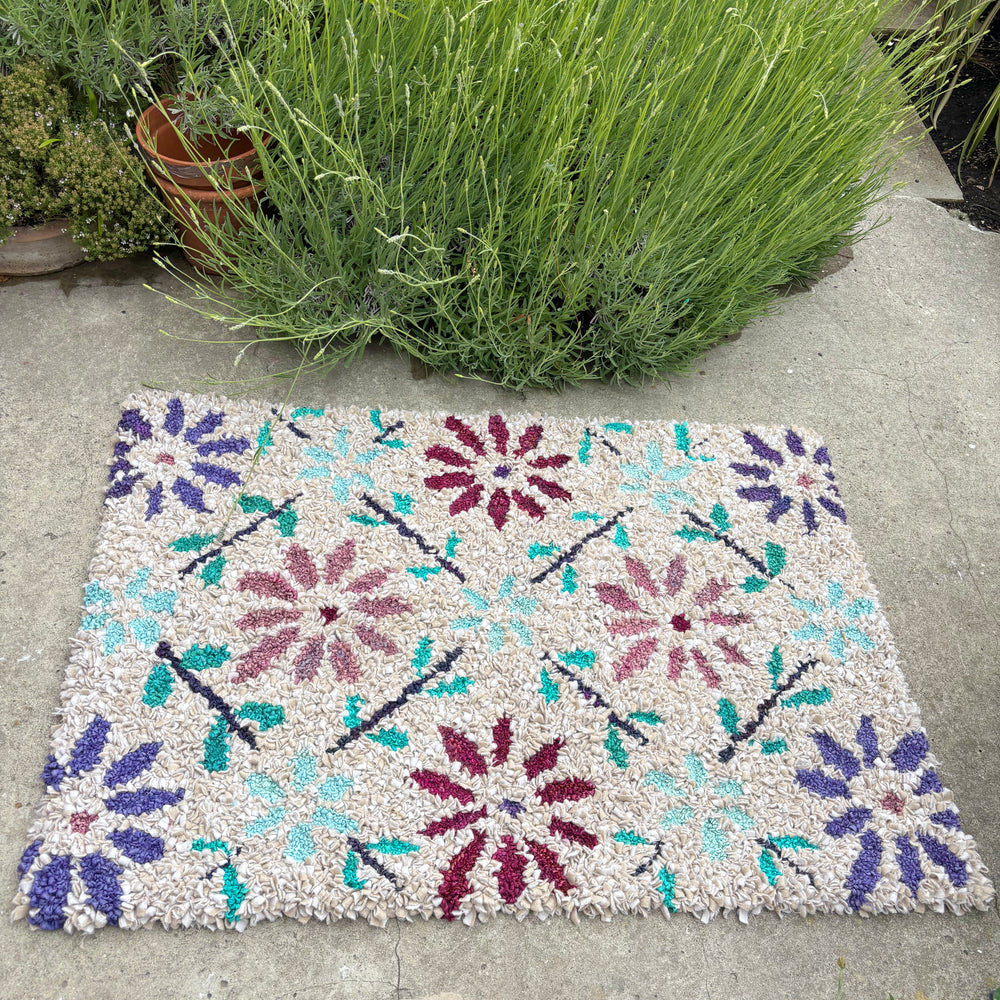 Backing For Rag Rug Pre-printed Hemmed Hessian Backing for Rag Rug Making | Floral Design
