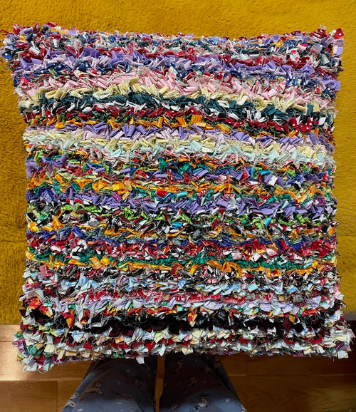 Striped short shaggy square cushion