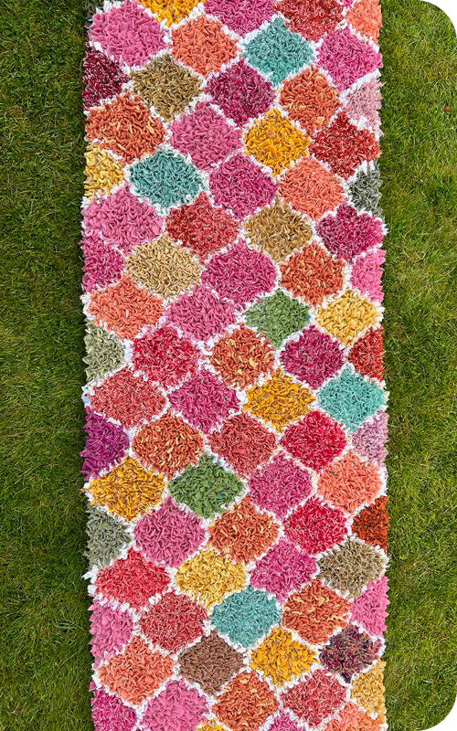 Handmade lantern rag rug by Ragged Life made using woollen blanket selvedges