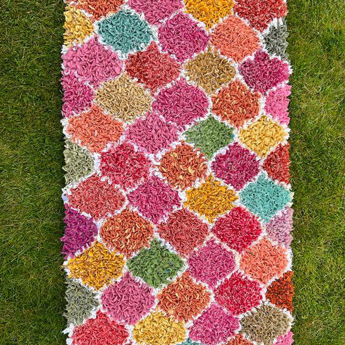 Handmade lantern rag rug by Ragged Life made using woollen blanket selvedges
