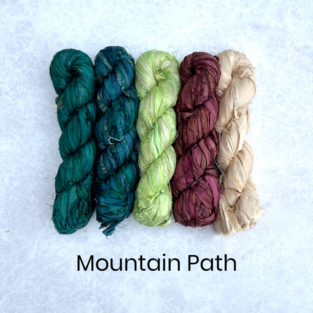 Hand dyed sari silk ribbon recycled and sustainably sourced