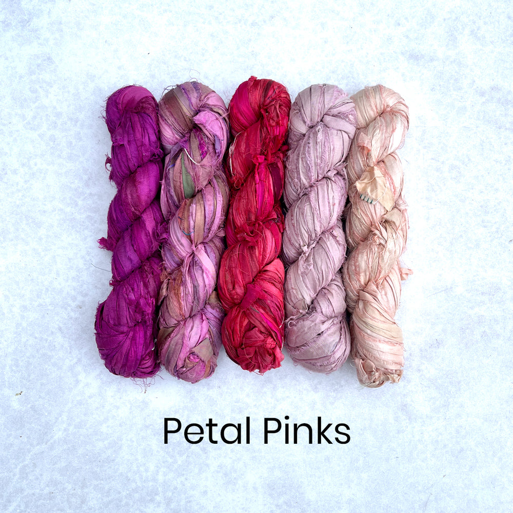 Bundle of five sari silk pinks in different shades for flowers