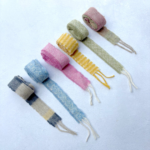 Wool selvedge strips for rug hooking and rag rug making