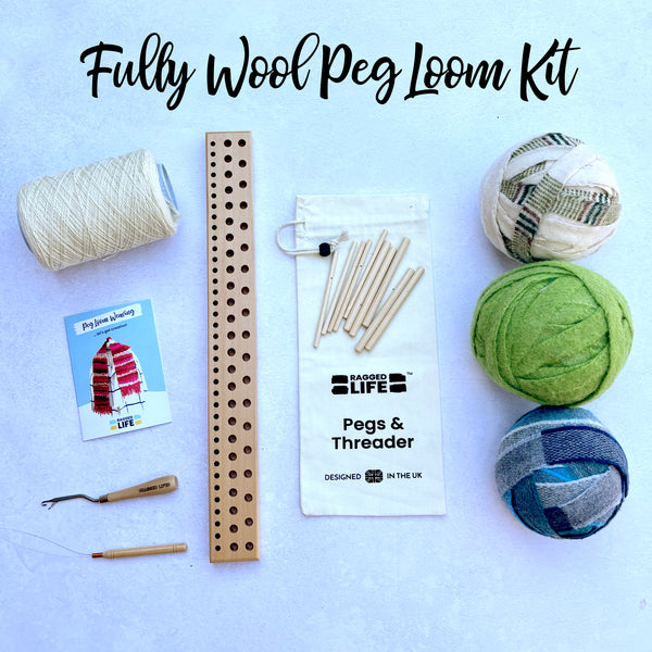 Beginner Peg Loom Weaving Kit - Makes 98 x 48cm Woollen Rug