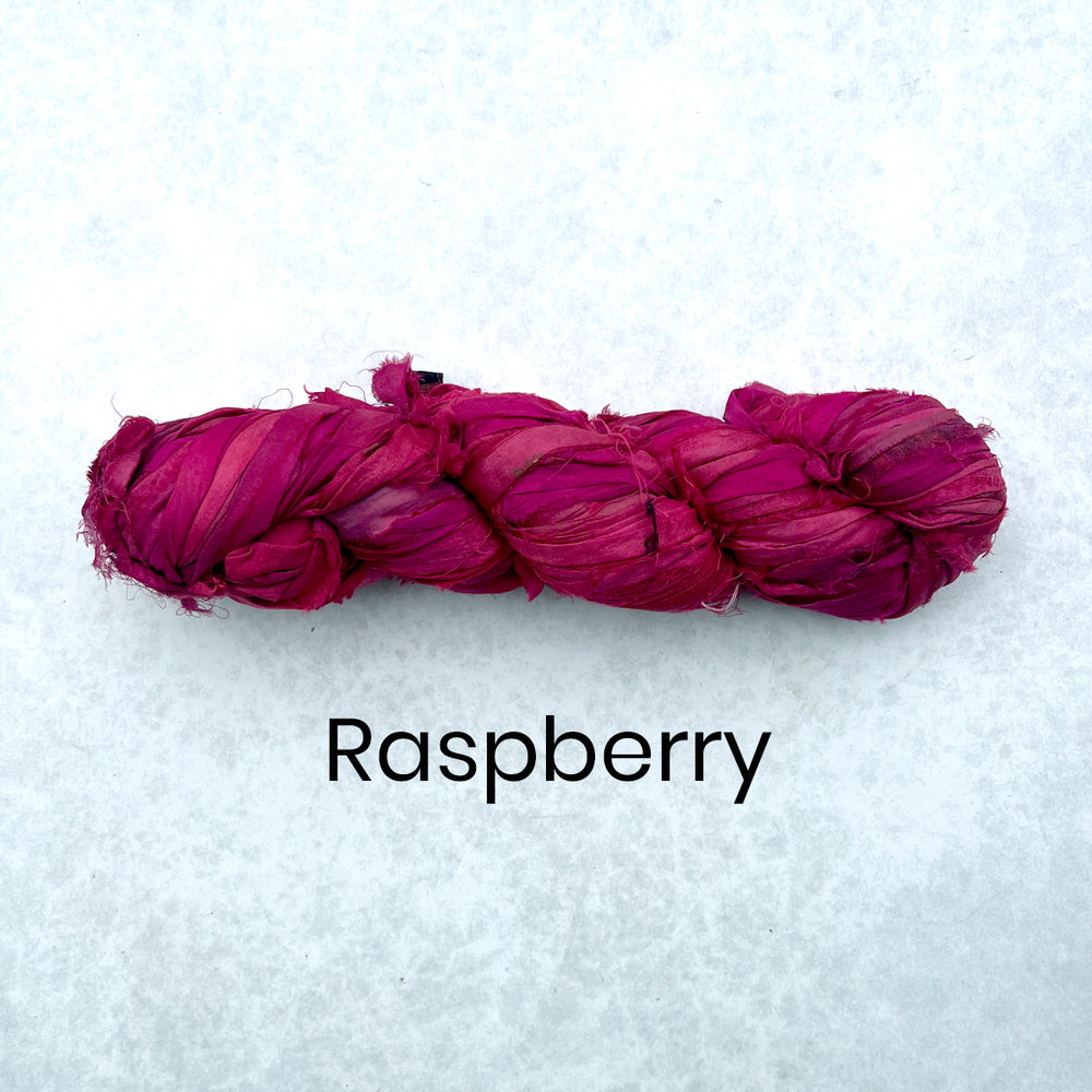 Raspberry sari silk ribbon in deep pink with hints of red
