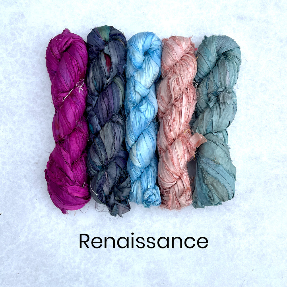 Renaissance Craft Pack of Recycled Sari Silk Ribbon for rug making, twining, peg loom weaving