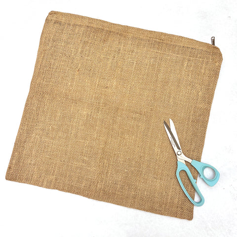 Hessian / Burlap Square cushion cover with rug hooked fish design 