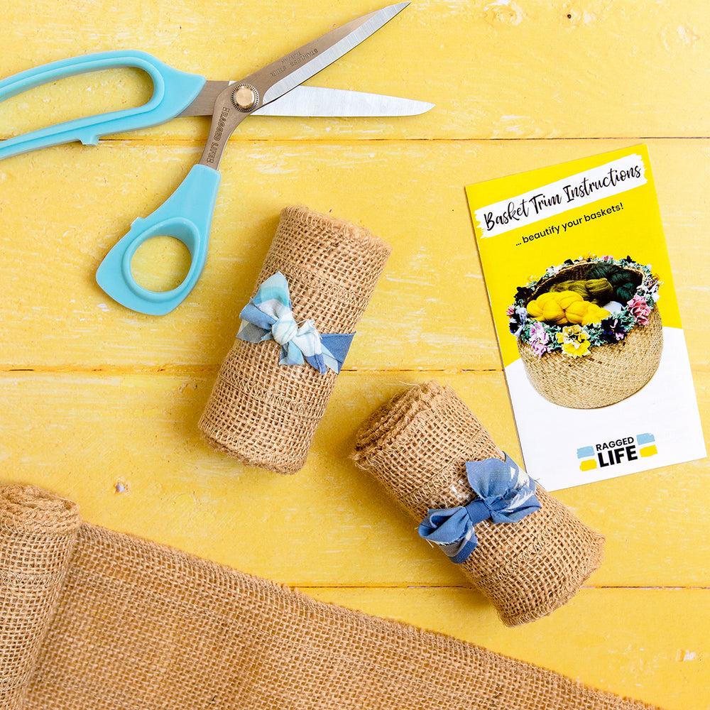 Ragged Life hemmed hessian strip to make a rag rug flower basket trim
