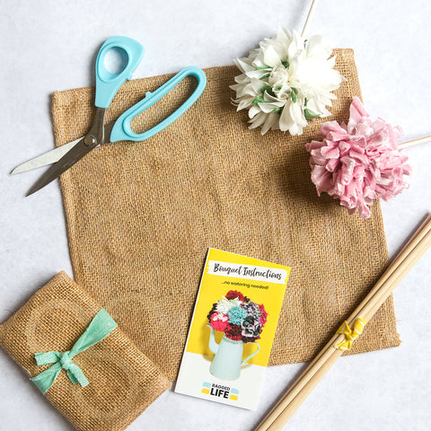 Ragged Life Bouquet Hessian Stems and Instructions to make a rag rug bouquet