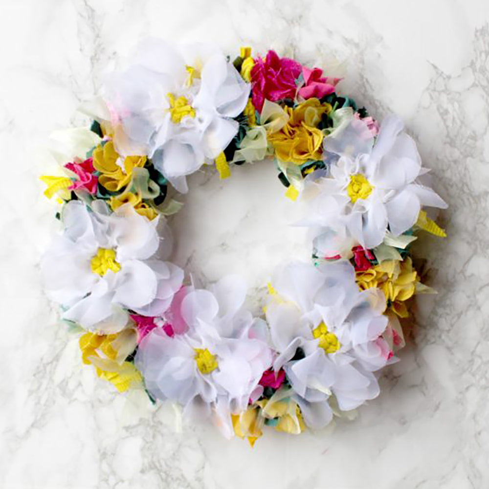 Handmade white spring rag rug wreath upcycled