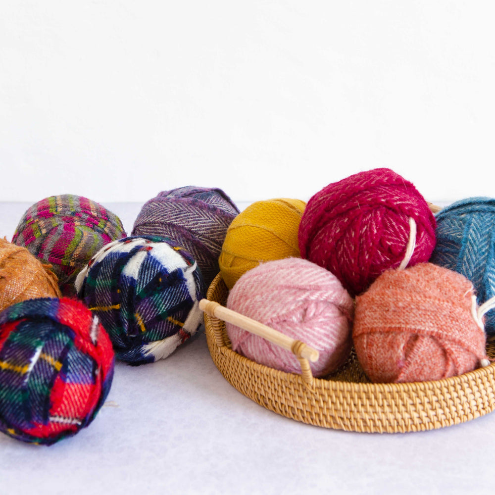 Ragged Life Balls of Blanket Offcuts in basket