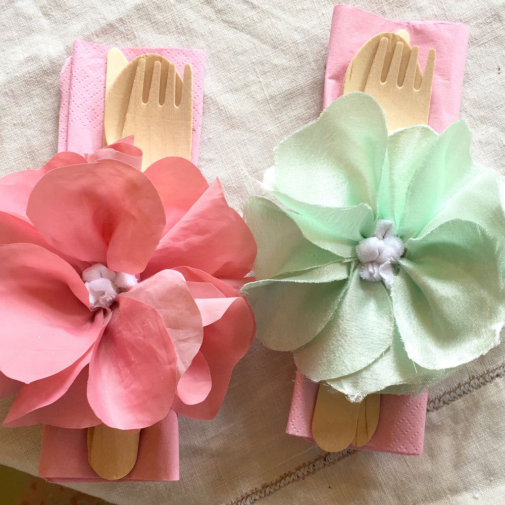 Pink and Blue Handmade Rag Rug Napkin Rings for a Picnic