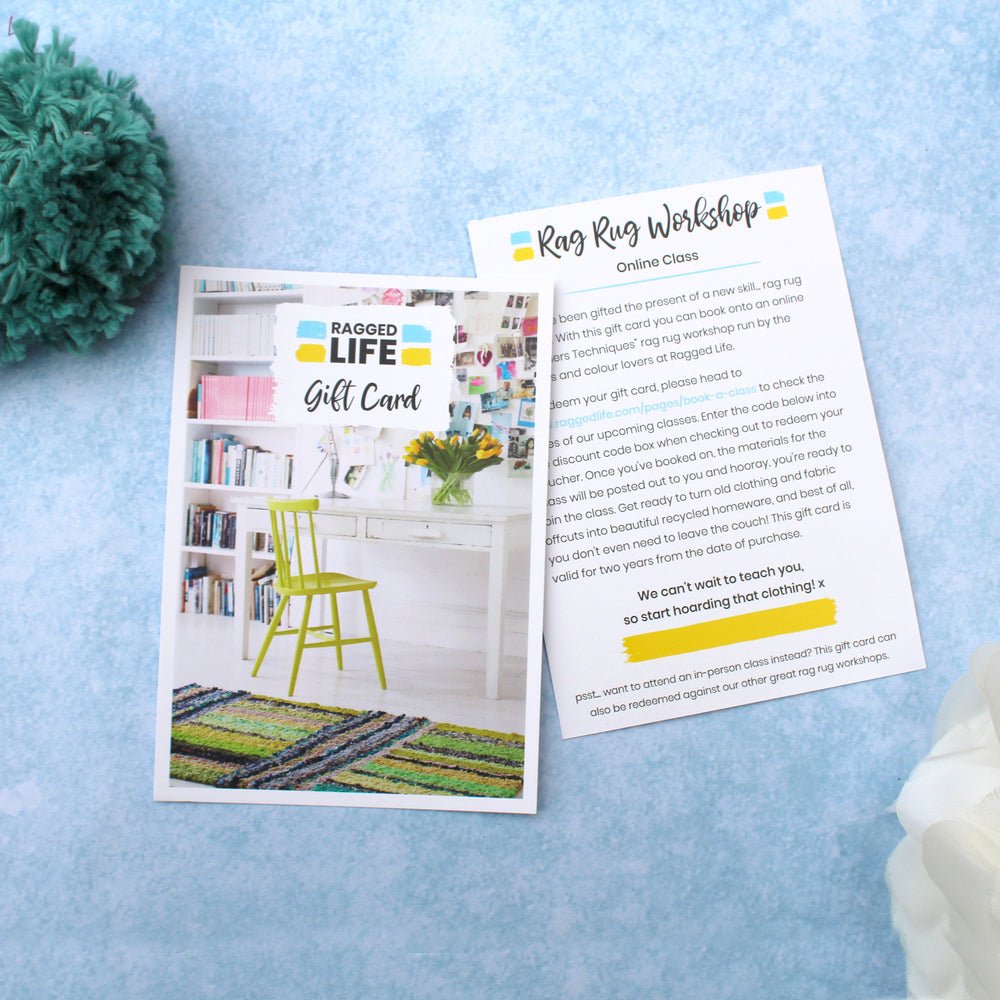 Green rag rug on Ragged Life rag rug online workshop gift card