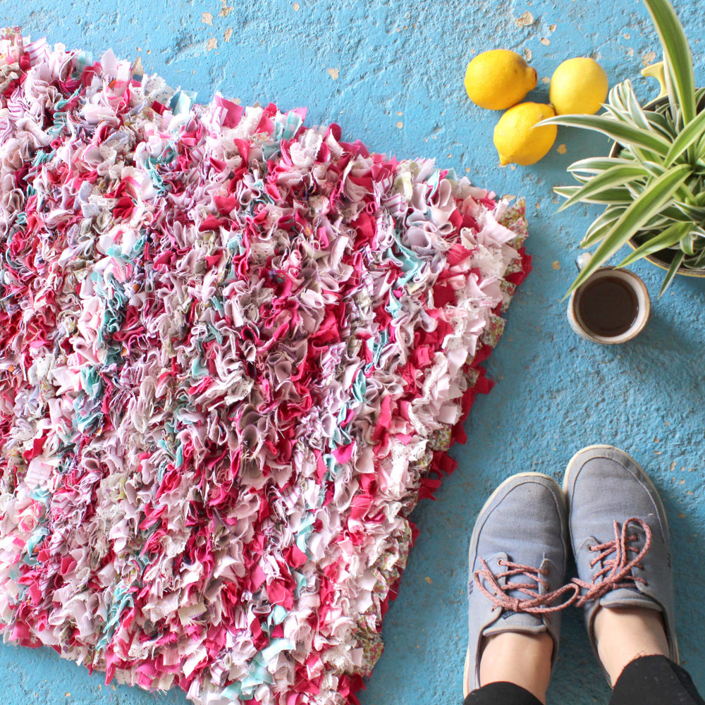 Pink Stripey Shaggy Rag Rug