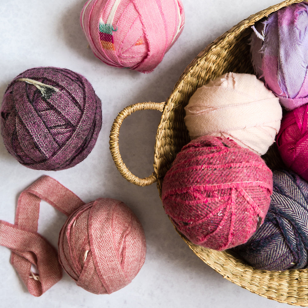 Ragged Life Pink and Purple balls of Wool Blanket Yarn for making rag rugs. Cashmere and lambswool. 