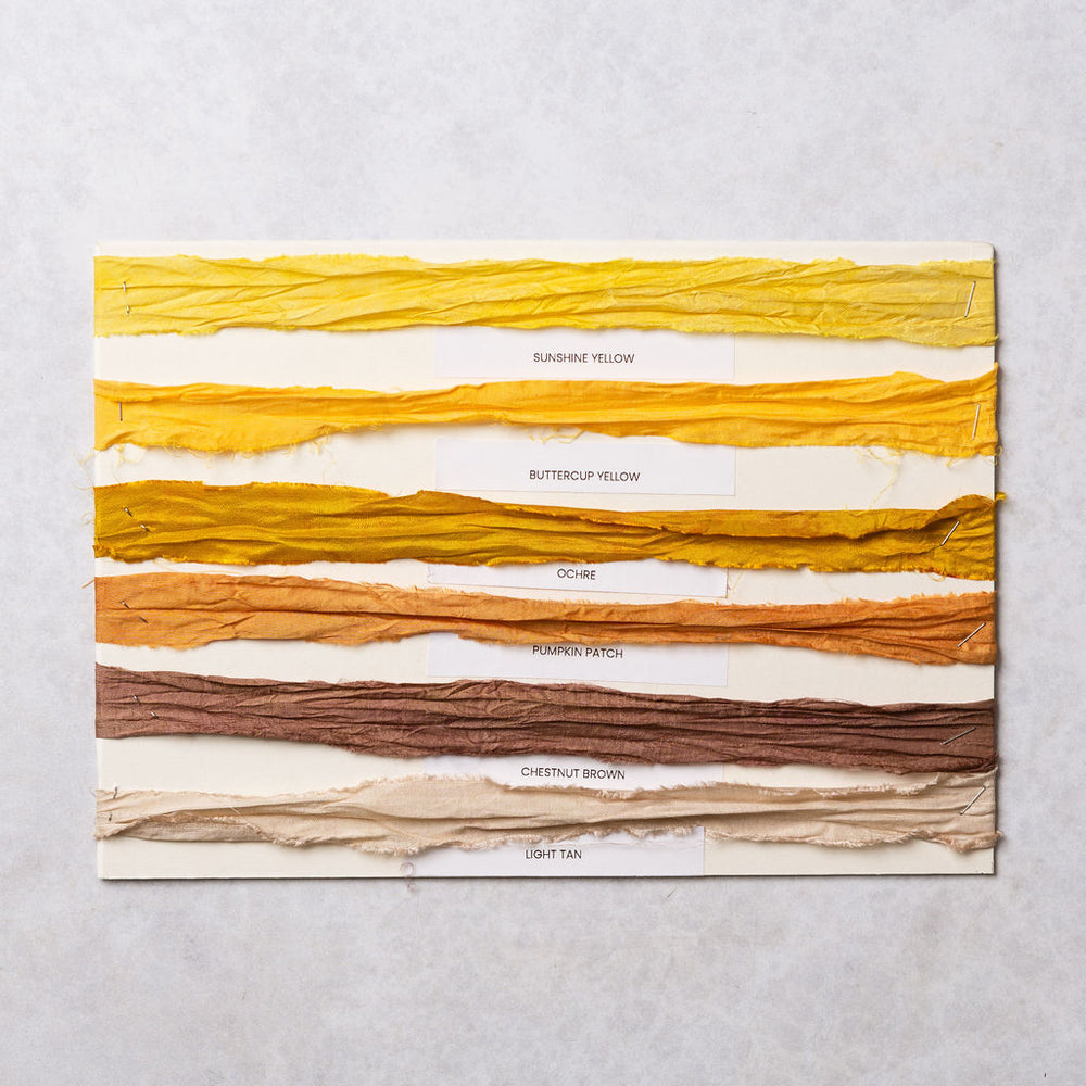 Yellow, brown and tan Sari Silk Ribbon Colour Swatches
