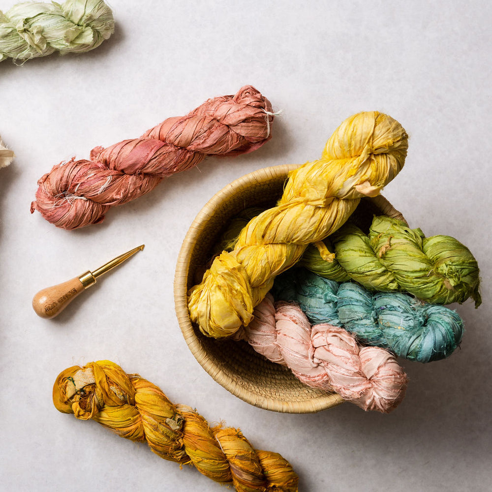 Ragged Life Recycled Sari Silk Ribbon for textile art, jewellery making, crochet, knitting and rag rug making