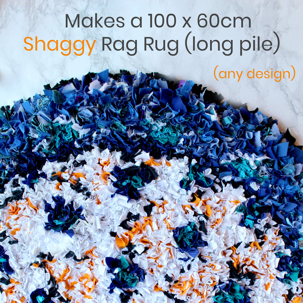 Blue and White shaggy circular rag rug