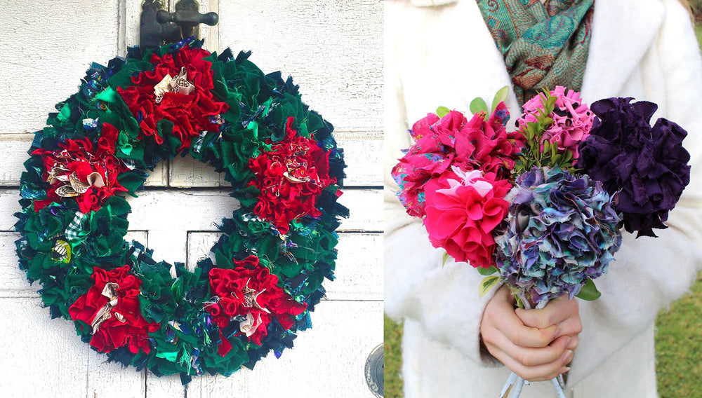 Rag rug wreath and bouquet making workshop with Ragged Life in Hertfordshire, Surrey, London, Yorkshire, Wiltshire and Brighton